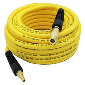 yotoo hybrid air hose 3/8-inch by 50-feet 300 psi heavy duty, lightweight, kink resistant, all-weather flexibility with 1/4-inch industrial air fittings and bend restrictors, yellow