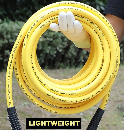 YOTOO Hybrid Air Hose 3/8-Inch by 50-Feet 300 PSI Heavy Duty, Lightweight, Kink Resistant, All-Weather Flexibility with 1/4-Inch Industrial Air Fittings and Bend Restrictors, Yellow