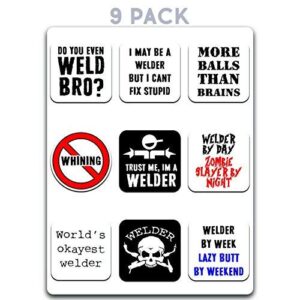 welder humor hard hat vinyl decal sticker (9 pack) | cars trucks vans suvs windows walls cups laptops | full color printed and laminated | 9-2 inch decals | kcd2456