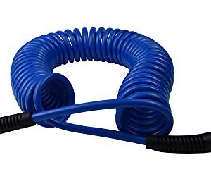 YOTOO Polyurethane Recoil Air Hose1/4" Inner Diameter by 25' Long with Bend Restrictor, 1/4" Industrial Quick Coupler and Plug, Blue