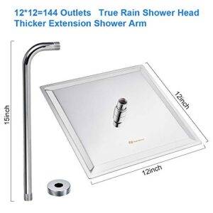 Rain Shower Head With Extension Arm, NearMoon Square Shower Heads, Large Stainless Steel Rainfall Showerhead-Waterfall Full Body Coverage (12 Inch Shower Head With 15 Inch Shower Arm, Chrome)