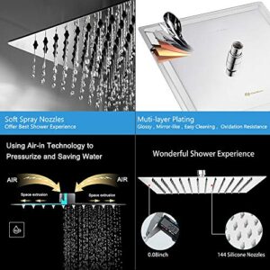 Rain Shower Head With Extension Arm, NearMoon Square Shower Heads, Large Stainless Steel Rainfall Showerhead-Waterfall Full Body Coverage (12 Inch Shower Head With 15 Inch Shower Arm, Chrome)