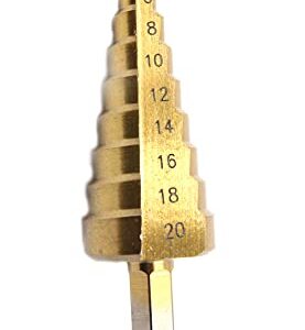 Dtacke 3pc 1/4" Hex shank Titanium Coated HSS Steel Step Drill Bit Cone Drill Hole Metal Cutter Bit Set