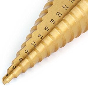 Dtacke 3pc 1/4" Hex shank Titanium Coated HSS Steel Step Drill Bit Cone Drill Hole Metal Cutter Bit Set