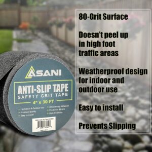 Anti-Slip Grip Tape Roll (4 Inch x 30 Foot) | Anti-Skid Tape with High Traction 80 Grit | Weatherproof Tread for Indoors & Outdoors | Non-Slip Safety Grippy Pad for Stairs, Steps, Deck, Ladder & More