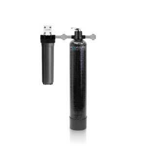 aquasure fortitude pro series high performance whole house 1 cf kdf/gac mix media water treatment system with 20" pleated sediment water filter