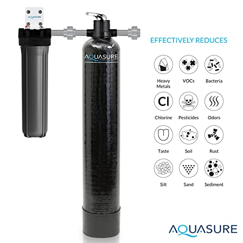 Aquasure Fortitude Pro Series High Performance Whole House 1.5 CF KDF/GAC Mix Media Water Treatment System with 20" Pleated Sediment Water Filter