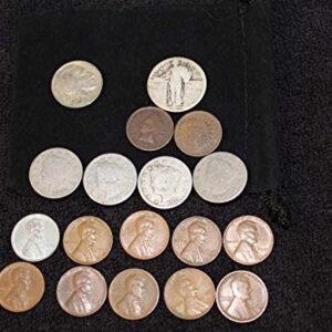 P&D Ultimate Collection of Old Coins. 2 Indian Head Pennies, 10 Wheat Pennies, 2 Liberty Nickels, and 1 Silver Walking Liberty Quarter - (1/4) Seller Good or better -