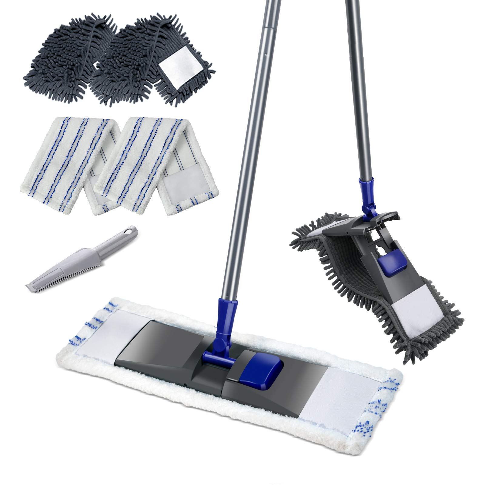 MASTERTOP Professional Microfiber Mop - Microfiber Sweeper Dust Mop,Wet & Dry Floor Cleaning Mop, 4 Replaceable Washable Mop Pads, Extendable Handle, Flat Magic Mop for Hardwood, Tiles, Laminate