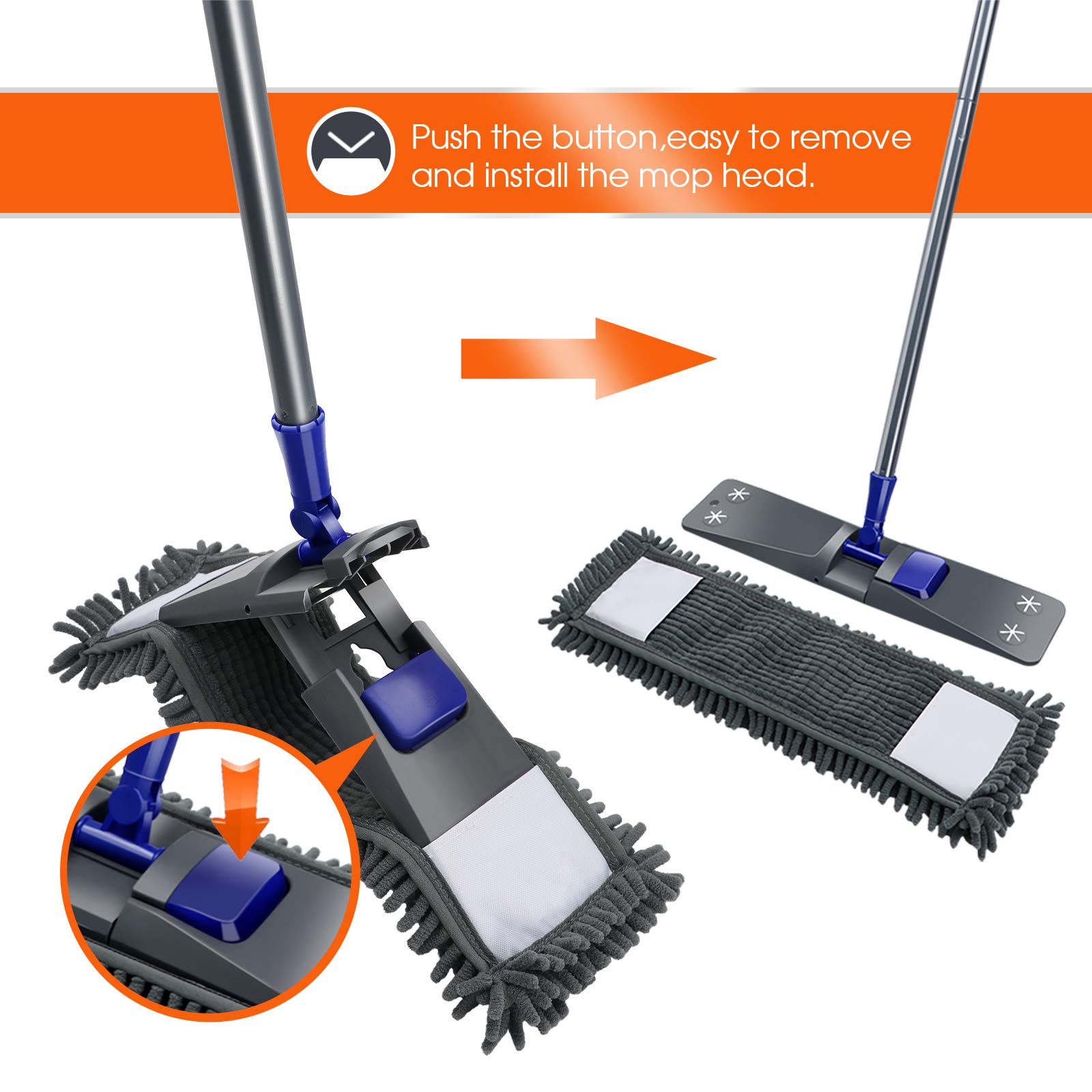MASTERTOP Professional Microfiber Mop - Microfiber Sweeper Dust Mop,Wet & Dry Floor Cleaning Mop, 4 Replaceable Washable Mop Pads, Extendable Handle, Flat Magic Mop for Hardwood, Tiles, Laminate