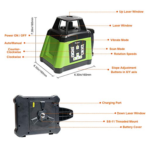 Huepar Electronic Self-Leveling Green Rotary Laser Level Kit -Horizontal&Vertical/Up & Down Plumb Dots -Dual Slope Rotating Laser Level Line with Green Beam, Remote Control, Receiver Included RL200HVG