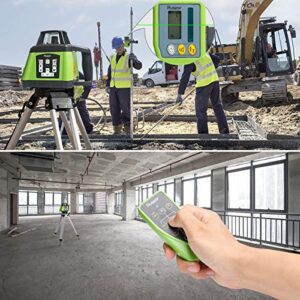 Huepar Electronic Self-Leveling Green Rotary Laser Level Kit -Horizontal&Vertical/Up & Down Plumb Dots -Dual Slope Rotating Laser Level Line with Green Beam, Remote Control, Receiver Included RL200HVG