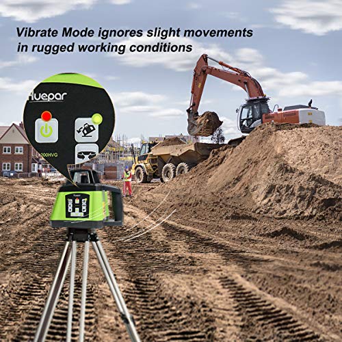 Huepar Electronic Self-Leveling Green Rotary Laser Level Kit -Horizontal&Vertical/Up & Down Plumb Dots -Dual Slope Rotating Laser Level Line with Green Beam, Remote Control, Receiver Included RL200HVG