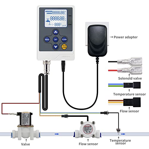 DIGITEN Water Flow Control LCD Display+1/2"Flow Sensor Meter+1/2"Solenoid Valve+12V Power