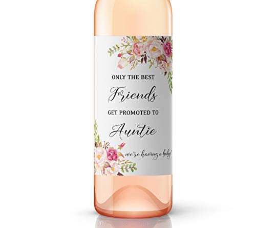 FRIENDS Pregnancy Announcement Wine Labels ● SET of 4 ● Only the Best FRIENDS Get Promoted to AUNTIE Labels, Aunties, Pregnancy Reveal Wine Bottle Label WATERPROOF (Blush Rose)