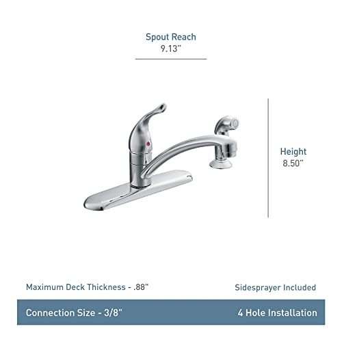 Moen 7430SRS Chateau One-Handle Low-Arc Kitchen Faucet with Side Sprayer, Spot Resist Stainless