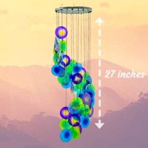 Bellaa 23332 Wind Chimes Peacock Capiz Sea Glass Shells Large 27 inch Outside Windchimes Home Decor Outdoor Garden Patio Yard Lawn, Unique Gifts for mom Grandma Woman Sympathy Memorial Remembrance