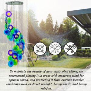 Bellaa 23332 Wind Chimes Peacock Capiz Sea Glass Shells Large 27 inch Outside Windchimes Home Decor Outdoor Garden Patio Yard Lawn, Unique Gifts for mom Grandma Woman Sympathy Memorial Remembrance