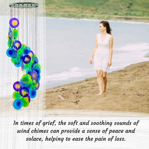 Bellaa 23332 Wind Chimes Peacock Capiz Sea Glass Shells Large 27 inch Outside Windchimes Home Decor Outdoor Garden Patio Yard Lawn, Unique Gifts for mom Grandma Woman Sympathy Memorial Remembrance