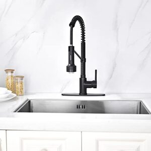 Kemino Matte Black LED Kitchen Faucet with Pull Down Sprayer, Lead-Free Solid Brass Spring Kitchen Sink Faucet with LED Light Commercial with Deck Plate (Matte Black)