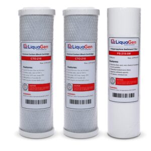 liquagen - replacement pre-filter set for reverse osmosis water filter systems (stage 1,2 & 3) | highly compatible ultrapure water purifier filter kit with carbon & sediment pre filter