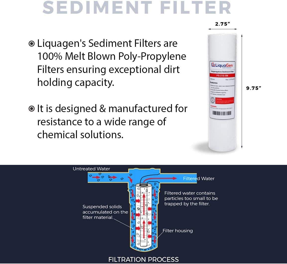 LiquaGen - Replacement Pre-Filter Set for Reverse Osmosis Water Filter Systems (Stage 1,2 & 3) | Highly Compatible Ultrapure Water Purifier Filter Kit with Carbon & Sediment Pre Filter