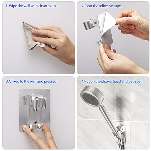 Strong Adhesive Shower Head Holder CACASO Adjustable Shower Wand Holder,Handheld Shower Head Wall Mount Bracket with 2 Hanger Hooks,Showerhead &Bidet Sprayer Bracket Better Than Suction Cups