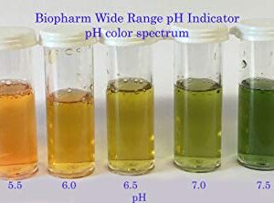 Wide Range pH Indicator Solution: 30 mL Plus 2 Empty Capped Sample Vials — Includes Easy to Read 0.5 pH Increment Color Chart