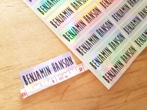 48 long silver hologram -waterproof name stickers- daycare labels- school labels- long rectangle labels