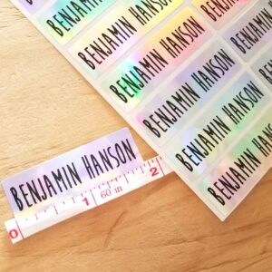 48 Long Silver hologram -Waterproof Name Stickers- Daycare Labels- School Labels- Long Rectangle Labels