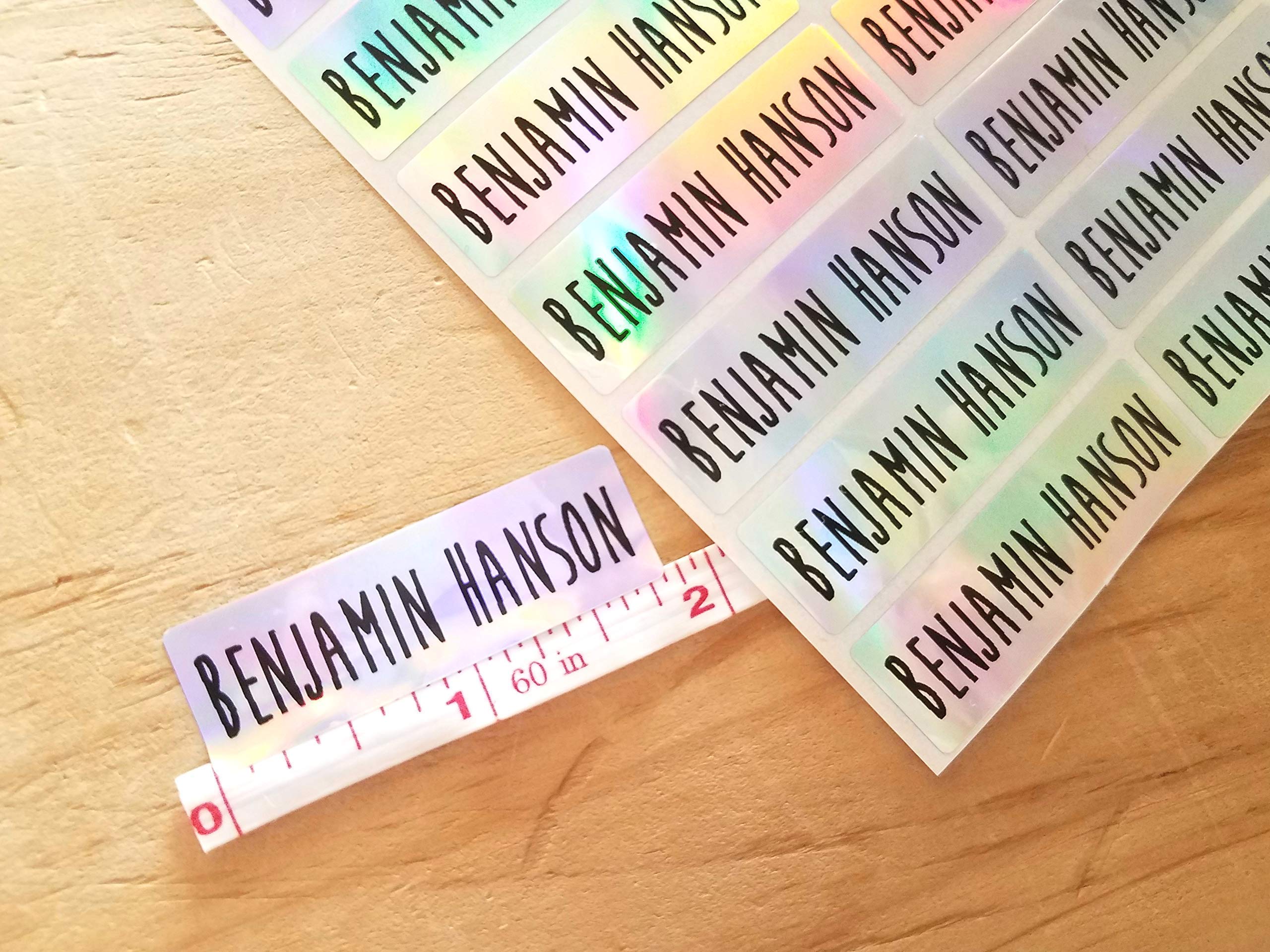 48 Long Silver hologram -Waterproof Name Stickers- Daycare Labels- School Labels- Long Rectangle Labels