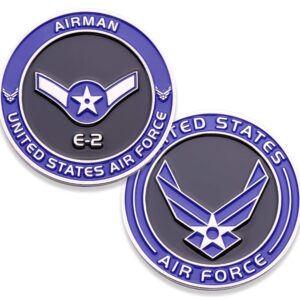 Air Force Airman E2 Challenge Coin! United States Air Force Airman Rank Military Coin. E-2 Airman USAF Challenge Coin! Designed by Military Veterans - Officially Licensed Product!