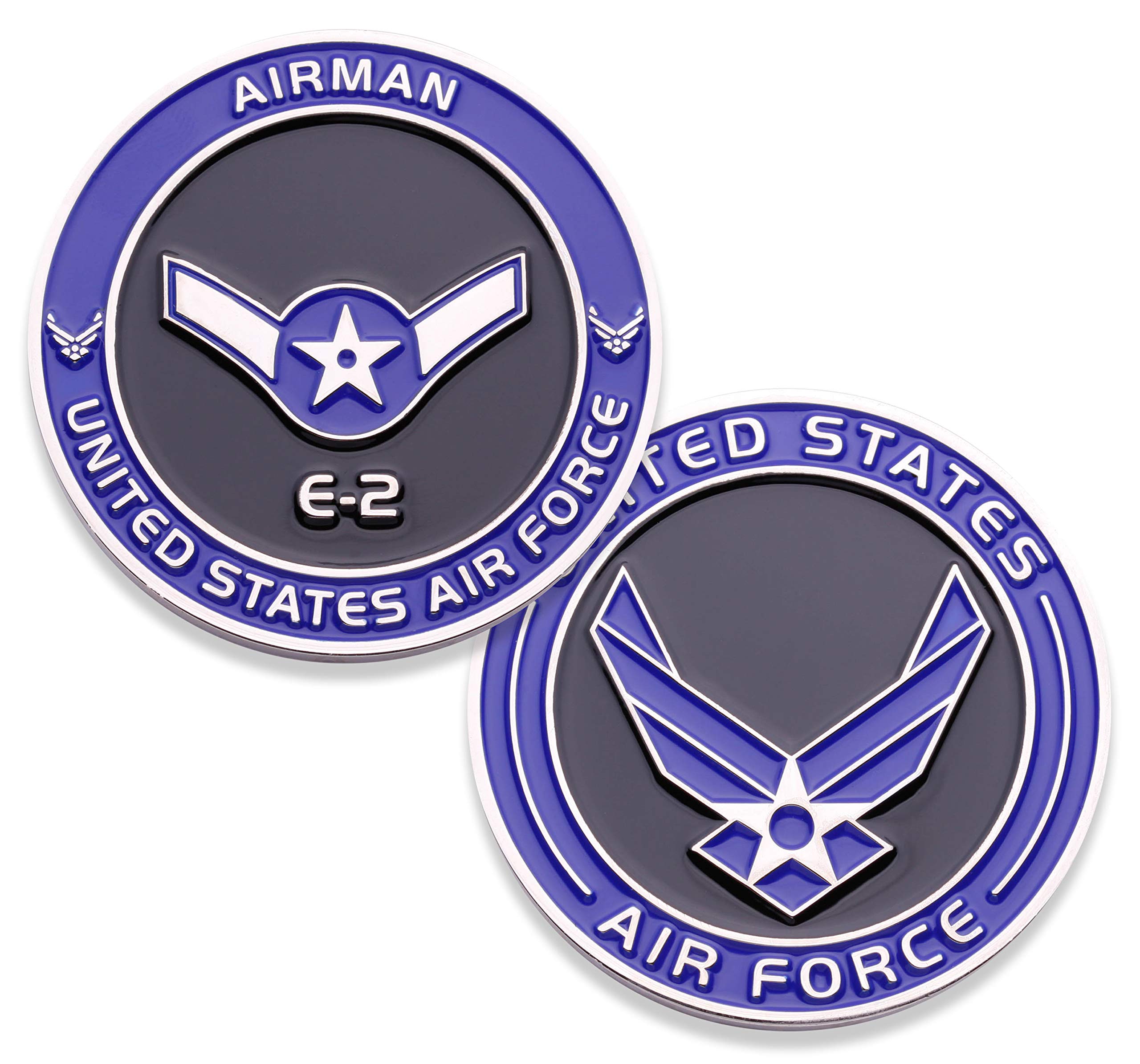 Air Force Airman E2 Challenge Coin! United States Air Force Airman Rank Military Coin. E-2 Airman USAF Challenge Coin! Designed by Military Veterans - Officially Licensed Product!