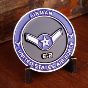 Air Force Airman E2 Challenge Coin! United States Air Force Airman Rank Military Coin. E-2 Airman USAF Challenge Coin! Designed by Military Veterans - Officially Licensed Product!