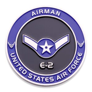 Air Force Airman E2 Challenge Coin! United States Air Force Airman Rank Military Coin. E-2 Airman USAF Challenge Coin! Designed by Military Veterans - Officially Licensed Product!