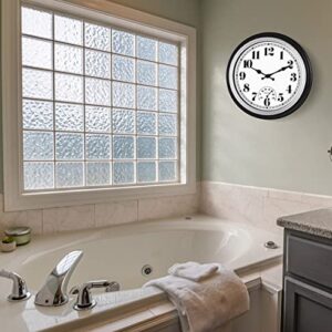 45Min 12 Inch Indoor/Outdoor Retro Round Waterproof Wall Clock with Thermometer, Silent Non Ticking Battery Operated Quality Quartz Wall Clock Home/Patio Decor(Silver F)