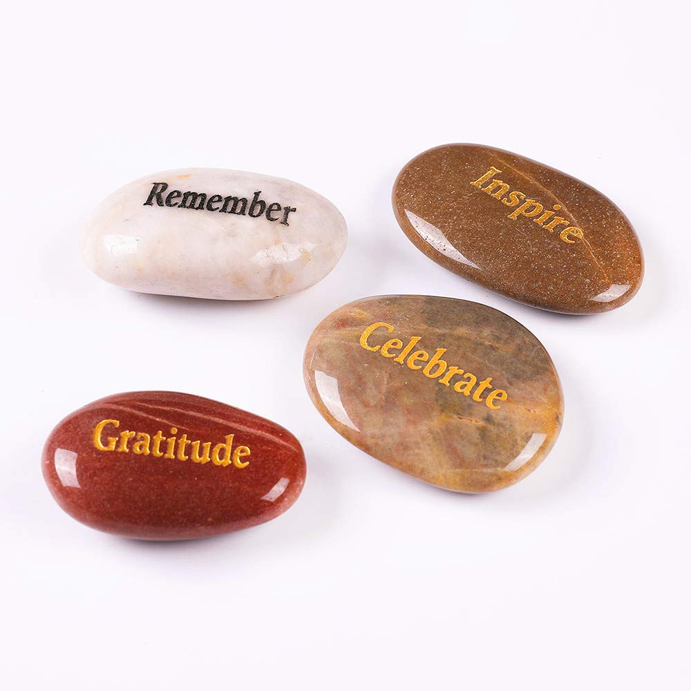 ROCKIMPACT 24pcs Inspirational Faith Stones Engraved Natural River Rocks Healing Stone Different Words (Bulk lot, Set of 24, 2”-3” Each)