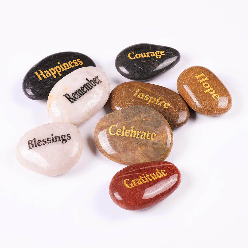 ROCKIMPACT 24pcs Inspirational Faith Stones Engraved Natural River Rocks Healing Stone Different Words (Bulk lot, Set of 24, 2”-3” Each)