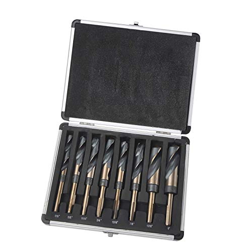 8pc 1/2” Shank Silver and Deming Drill Bit Set in Aluminum Carry Case, High Speed Steel (HSS) | SAE Size 9/16” - 1” by 1/16th Increment