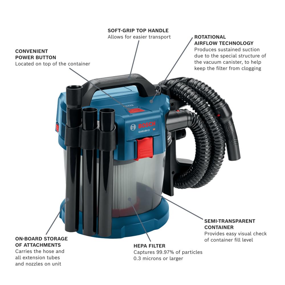 BOSCH GAS18V-3N 18V 1.6 gallon Vacuum Bare Tool , Blue