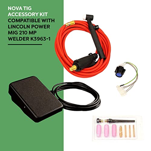 NOVA TIG Kit compatible with Lincoln Power MIG 210 MP Welder K3963-1 Accessory Kit with torch (12.5 ft)