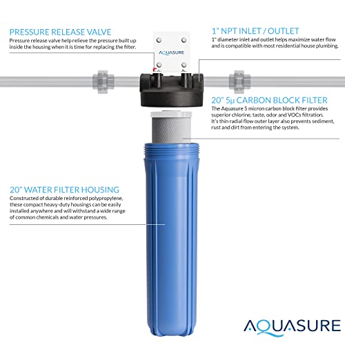 Aquasure Fortitude High Flow Whole House 5 Micron Carbon Block Water Treatment System - 20" x 4.5"