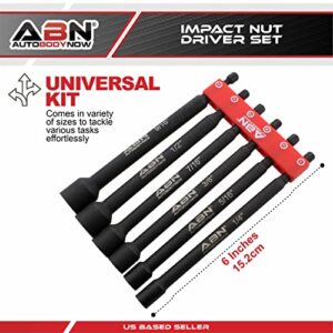 ABN Impact Nut Driver Tool Set - 6pc SAE 6 IN Long Shank Nut Driver Bits Magnetic Tip Sockets, 1/4 IN Hex Shank