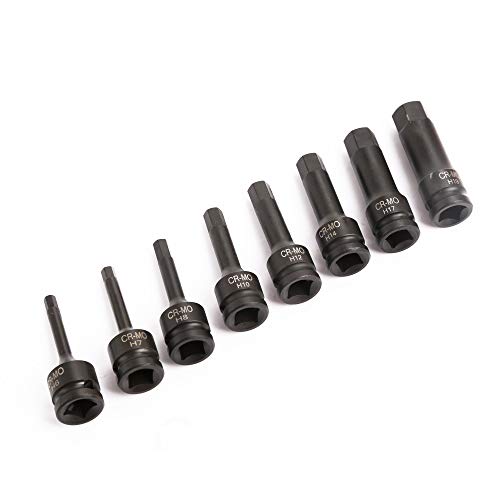 1/2" Drive Impact Socket Hex Bits | 8pc Metric Set Long Air Allen Driver