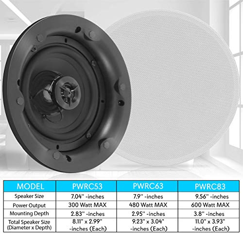 Pyle In-Wall and In-Ceiling Flush Mount Passive Speaker System - 5.25” Dual 2-Way Coaxial Speaker w/ ½ in. Tweeter, Rich Bass, 300 Watt Peak, Perfect for Home Surround Systems - 1 Pair (White)