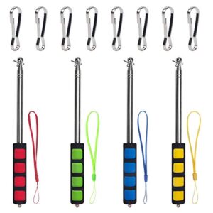 enjoyist 4-pack assorted color telescoping handheld flagpole, extendable stainless portable steel banner tour guides & pointer for teachers, with clips (63'' flagpole)