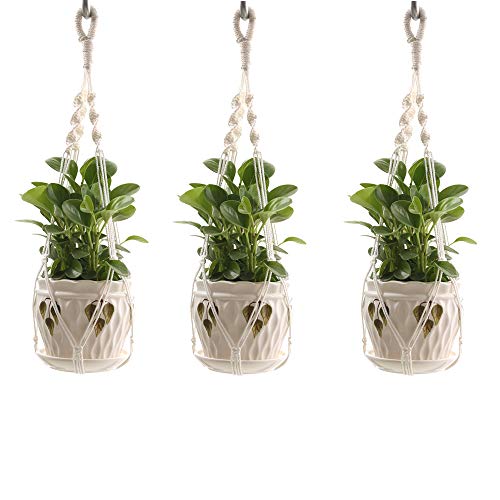 Selbst 3 Pack Macrame Plant Hangers Handwork Classic Rope 4 Legs for Wall or Air Hanging Holder Indoor Outdoor with 3 Hooks 70 Inch White