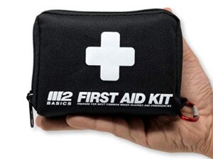 compact 150 piece first aid kit w/carabiner, emergency blanket | medical survival bag | full of supplies for home, office, outdoors, car, camping, travel