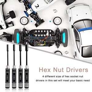 Makerfire 4pcs Hex Nut Drivers Screw driver Tools Kit Set for RC Helicopter RC Boat Rc Cars, Metal 4.0/5.5/7.0/8.0mm NUT Key Socket Screwdrivers