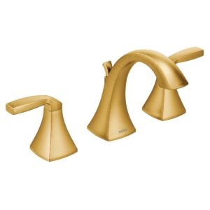 moen voss brushed gold contemporary two-handle widespread bathroom sink faucet trim kit for adjustable 8-16 inch three-hole installations (valve required), t6905bg